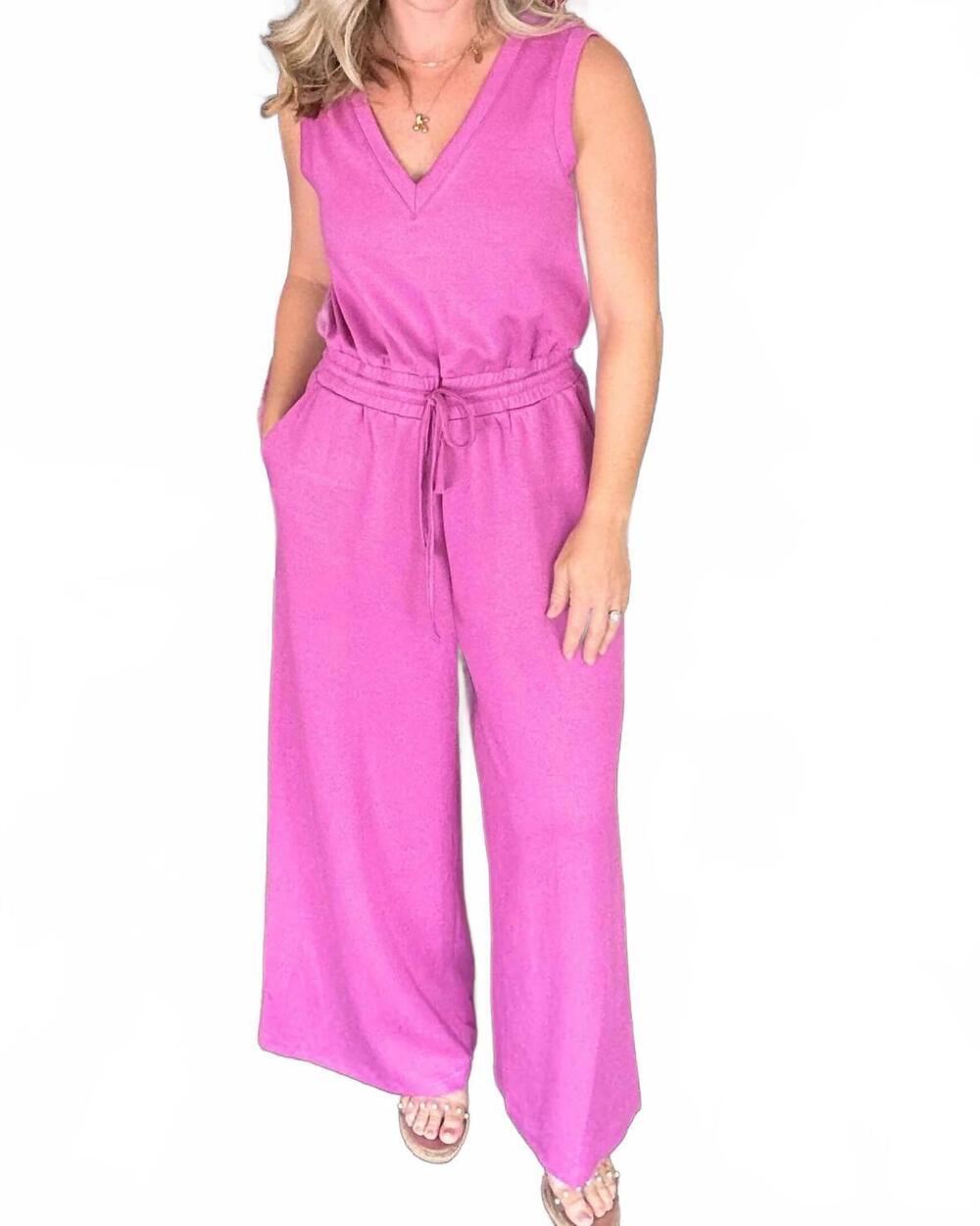 NEW DOE AND RAE wide leg modal jumpsuit in orchid